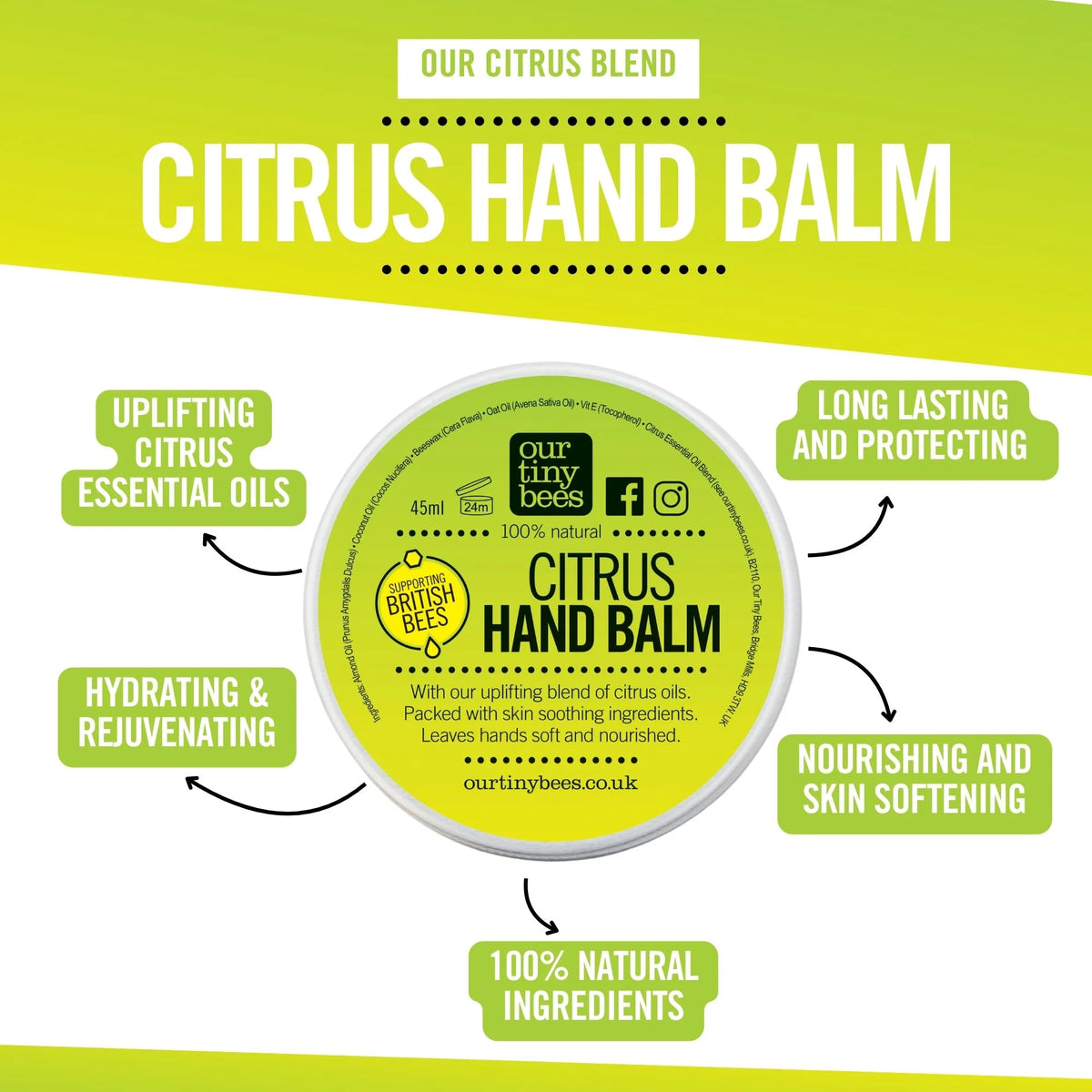 Citrus Hand Balm – Natural Hand Balm with Lime, Lemon & Bergamot | Nourishing & Protecting