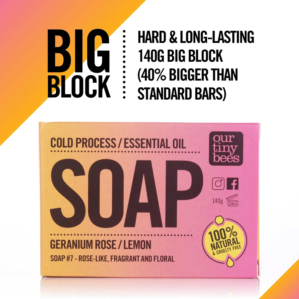 Soap #7: Rose Geranium / Orange / Lemon (140g Big Block)