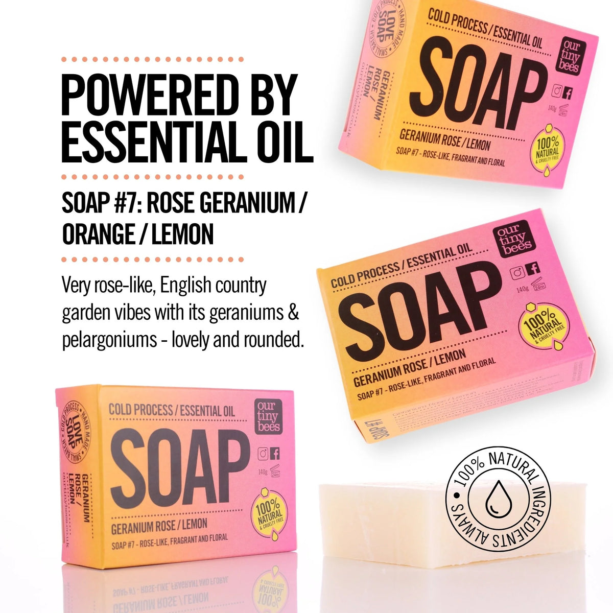Soap #7: Rose Geranium / Orange / Lemon (140g Big Block)