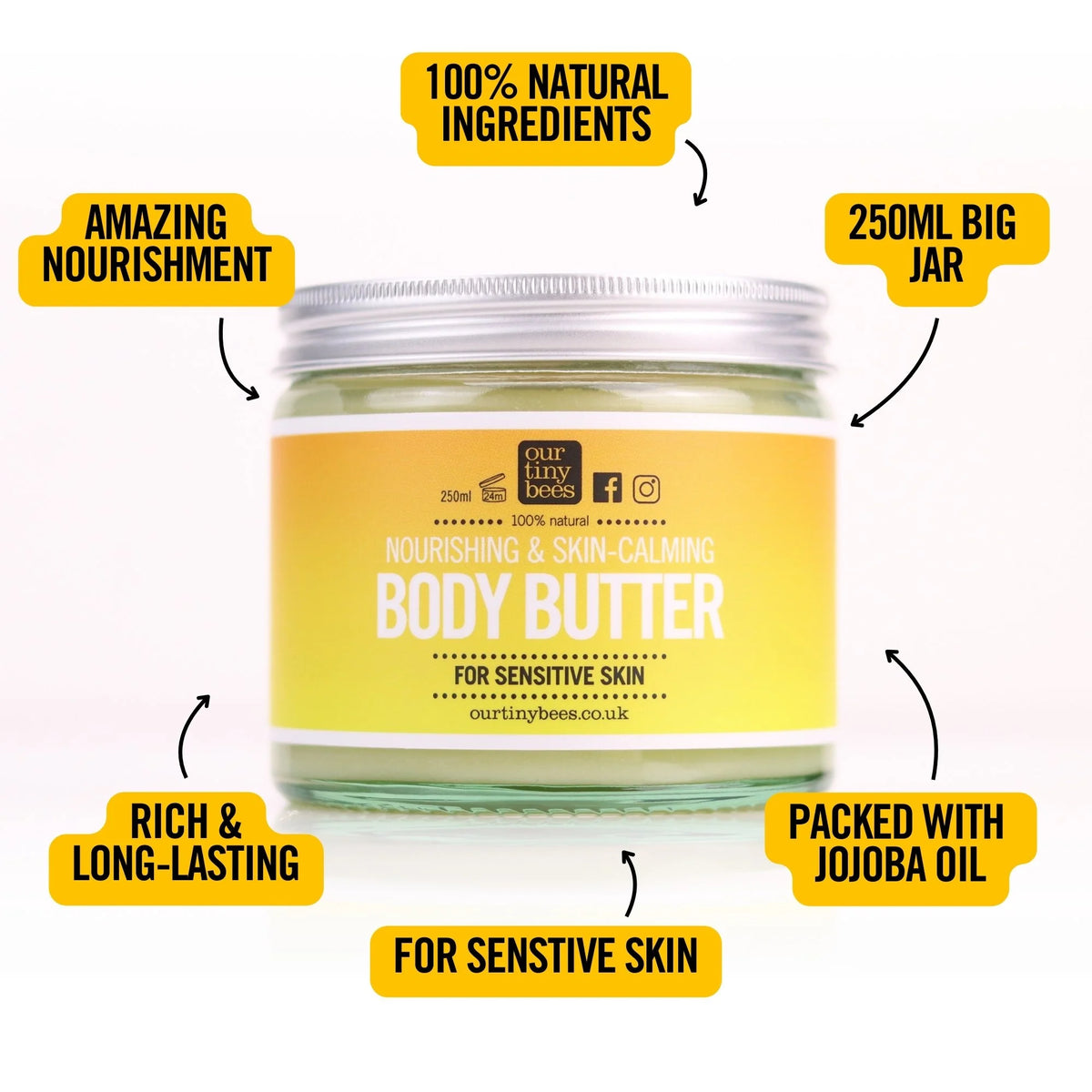 Skin Calming Sensitive Body Butter : 100% Natural : 250ml.